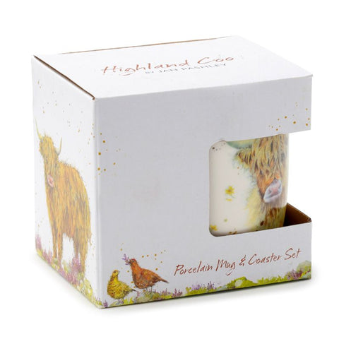 Highland Coo Porcelain Mug & Coaster Set